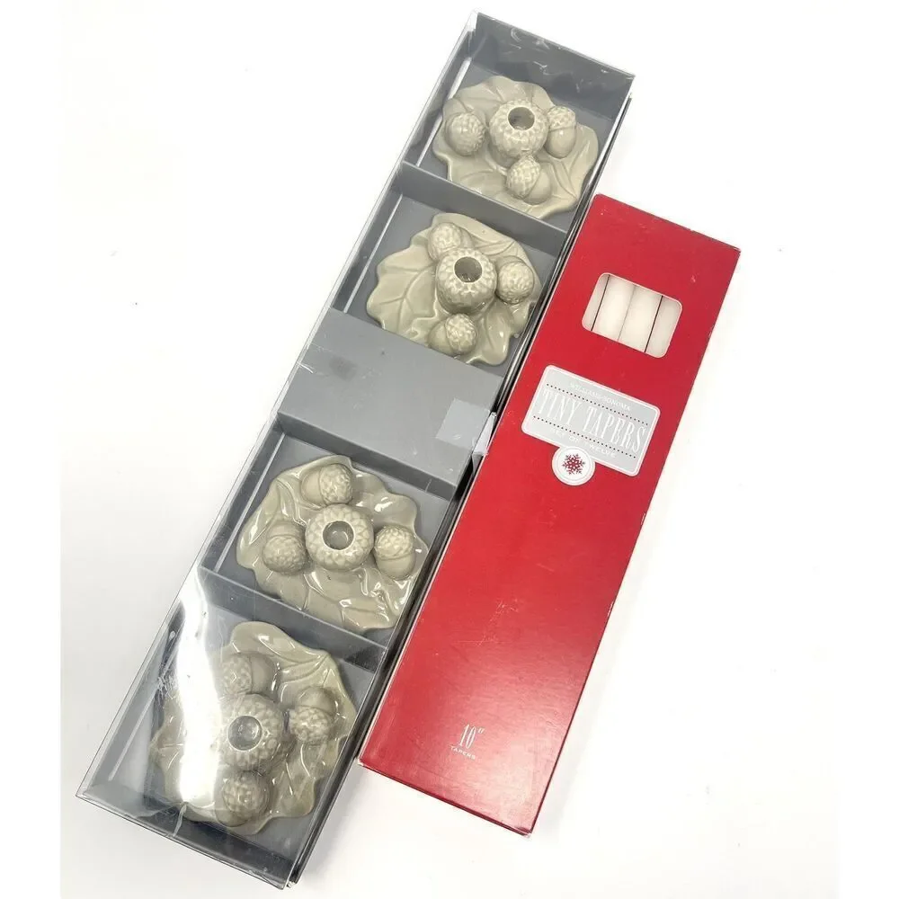 Williams-Sonoma Acorn Tiny Taper Holders Set of 4 With Box Of Candles Autumn